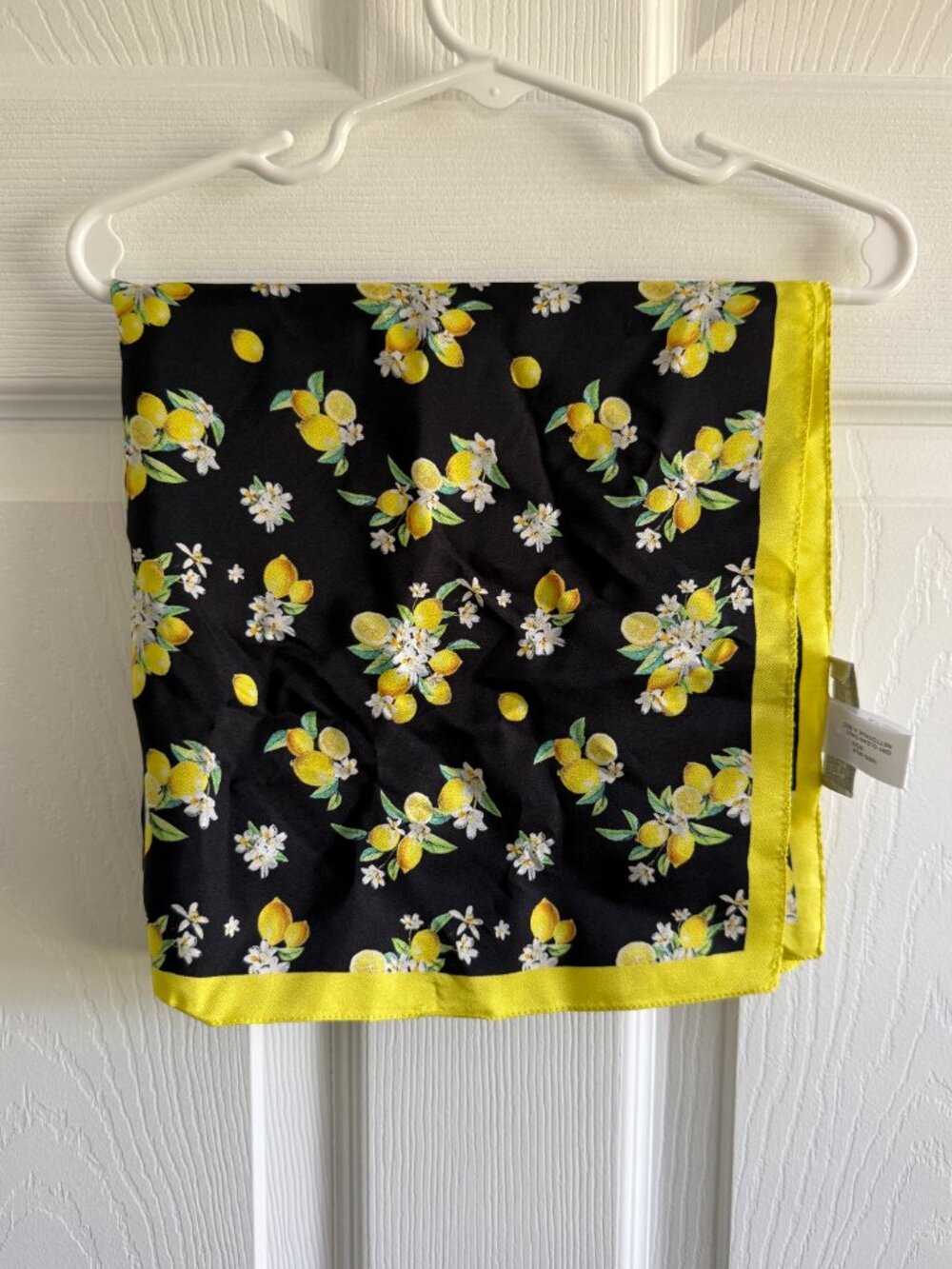 Larioseta Como Barbieri Floral Lemon Print 100% Silk Scarf Black Made in Italy